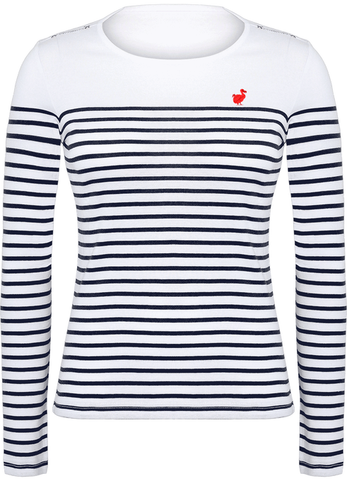 Kotomili Mauritius women's embroided dodo sailor striped mariniere - red-on-navy-and-white