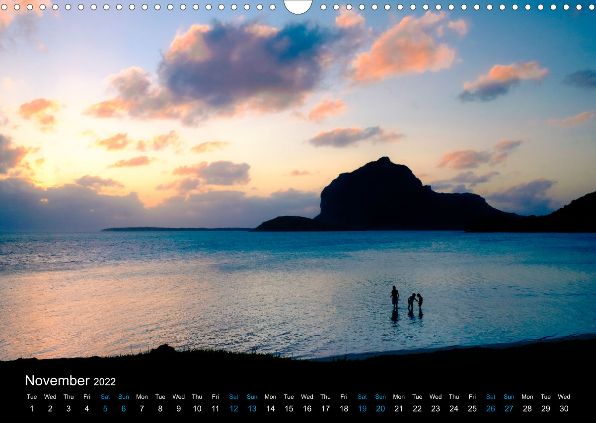 2022 calendar. Breathtaking landscapes and seascapes of the tropical paradise island of Mauritius in the Indian Ocean. Original photography by local artist Kevin Nirsimloo.